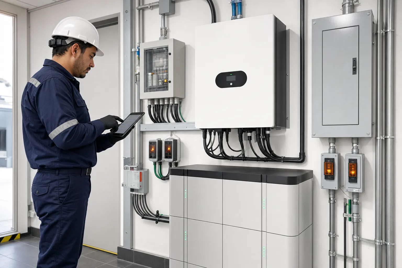 Sistema de almacenamiento, inversor y protecciones eléctricas supervisado por un ingeniero